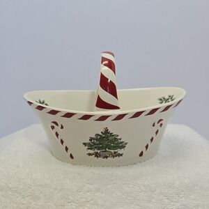 Christmas Tree Candy Basket, 6.5-Inch Candy Bowl with Peppermint Handle for